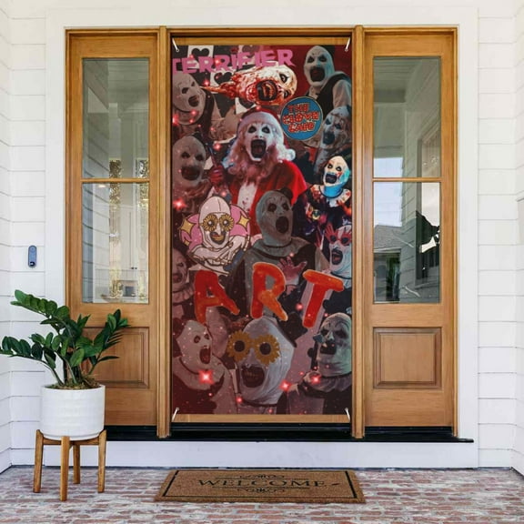 Door Cover Decoration Terrifier Hanging Banner Backdrop Tapestry Outdoor Party Decor 72.8 x 35.4 Inch