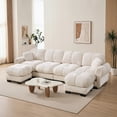 thumbnail image 4 of HUMEHA 131.5" 4-Seater Modular Sectional Sofa Beige with 2 Ottomans, U-Shaped Cloud Couch, Oversized Glossy Chenille Sofa Set with Petal Cushions & Padded Arms, 4 of 13