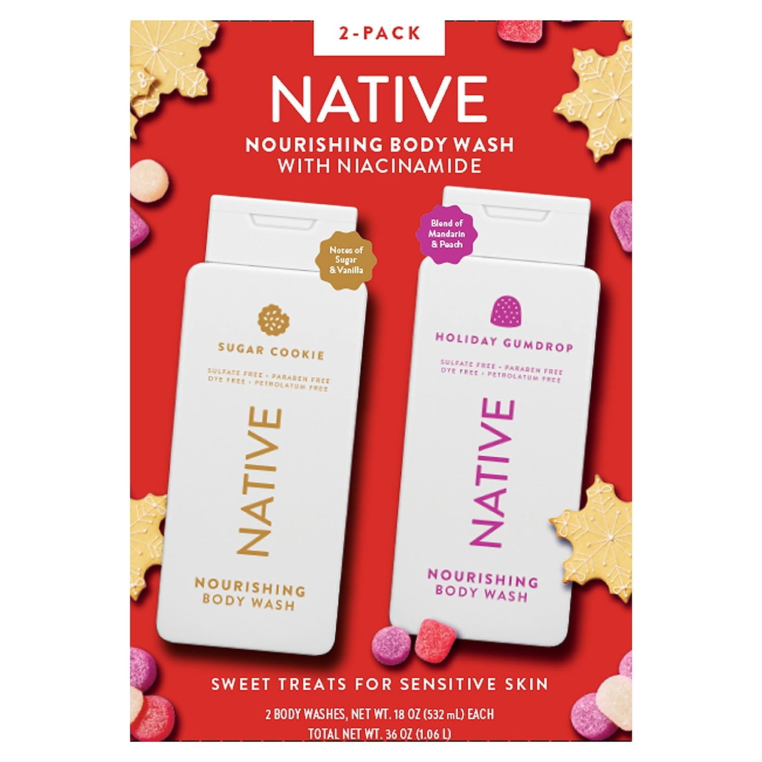 Native Nourishing Body Wash, Holiday Variety Pack, 18 Fluid Ounce (Pack of 2)