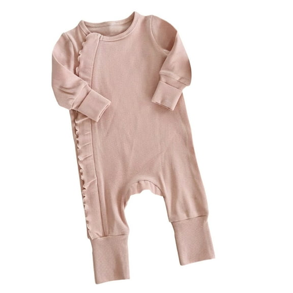 Likimi Infant Newborn Girls Boys Bodysuits Long Sleeve Solid Color Crew Neck Romper Stretchy Outfit Pink Size 3-6 Months