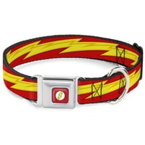 DC Comics Pet Collar, Dog Collar Metal Seatbelt Buckle, The Flash Bolt Stripe Reds Yellows, 9.5 to 13 Inches 1.0 Inch Wide