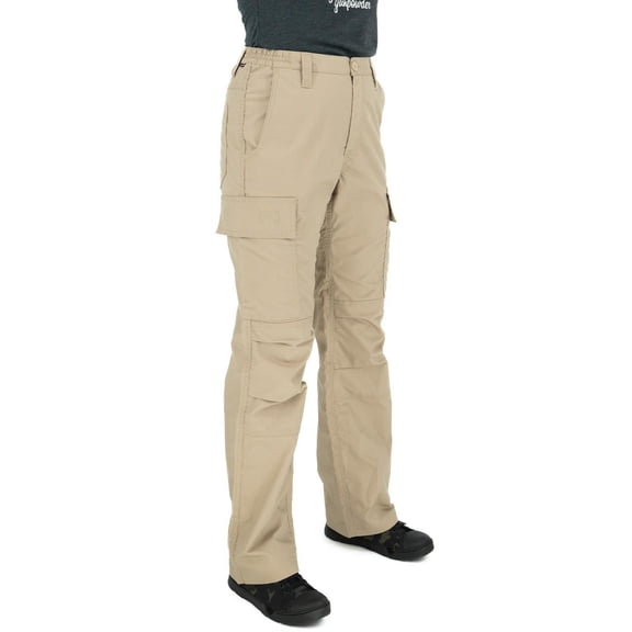 LAPG Women's Stretch Core Cargo Pants, Elastic Waistband, High Rise, Relaxed Fit, Outdoor Work Pants, Khaki, 4-REGULAR
