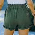 thumbnail image 4 of Pantalones cortos de cintura alta para mujer, color verde OD, con cinturón elástico, bolsillos, corte recto, talla M, 4 of 6