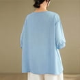 thumbnail image 4 of Viluyesy Embroidery 3/4 Sleeves T-Shirt Women Round Neck Shirt Tops Relaxed Cotton Loose Blouse Blue Size M, 4 of 4
