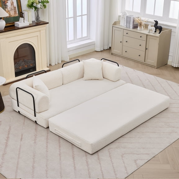 Ataujin 78'' Convertible Sleeper Sofa Bed, Floor Sofa Loveseat  4 in 1 Corduroy Boneless Couch with Pillow & Fixed-Shape, Folding Sectional Couch with Pull Out Bed, No Assembly Required