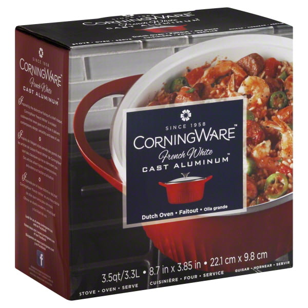 Corning Ware Cast Aluminum Red Dutch Oven Dual Handles and Glass Cover 3.5 QT 