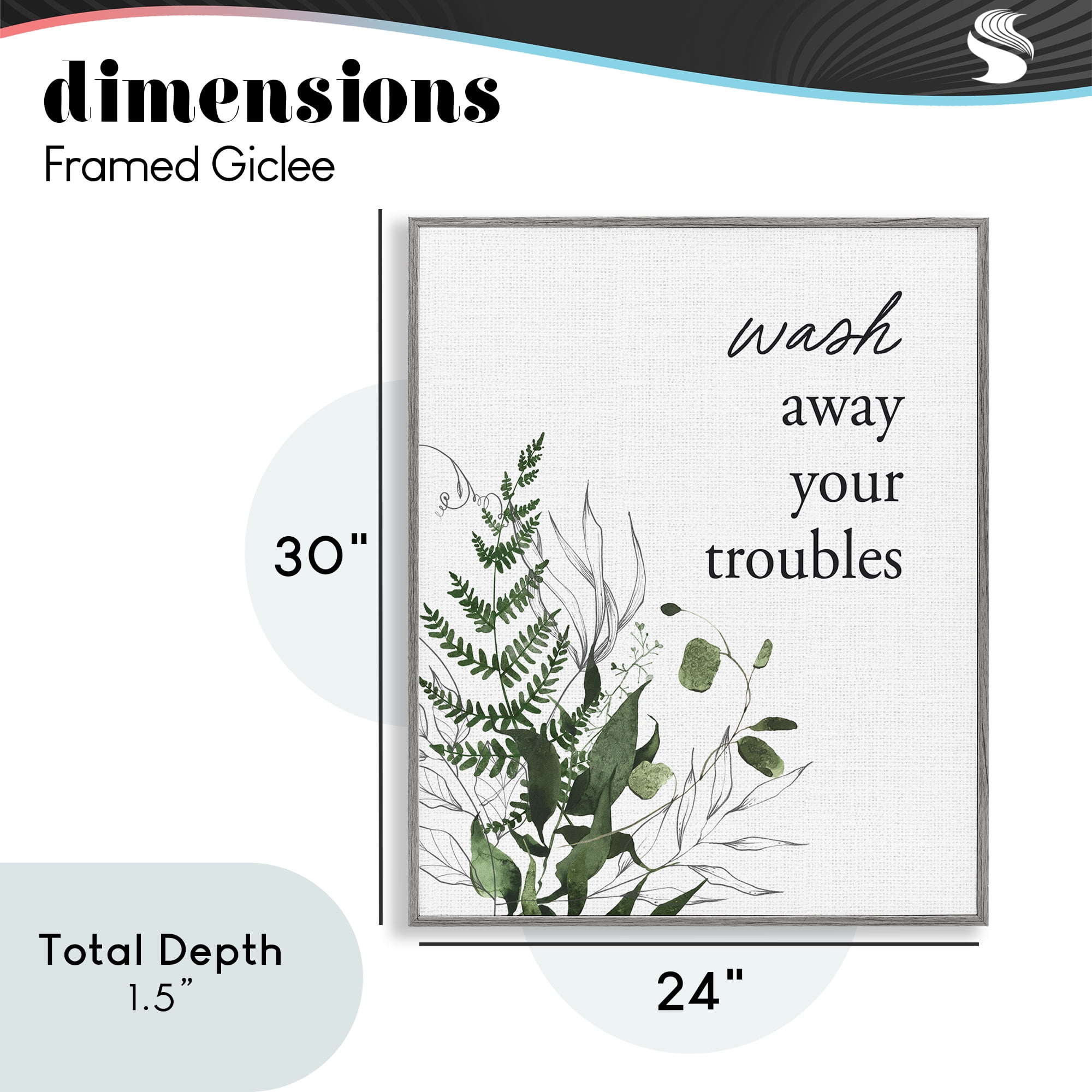 Forest Foliage Wash Away Gray Framed Giclee Art, design by Lettered and Lined