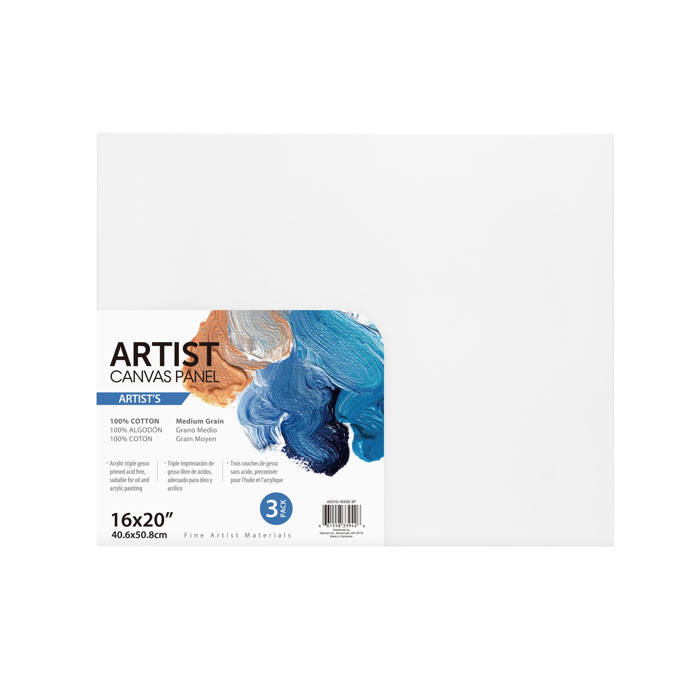 Artist Canvas Panel, 100% Cotton Acid Free Canvas, 16"X20", 3 Pieces