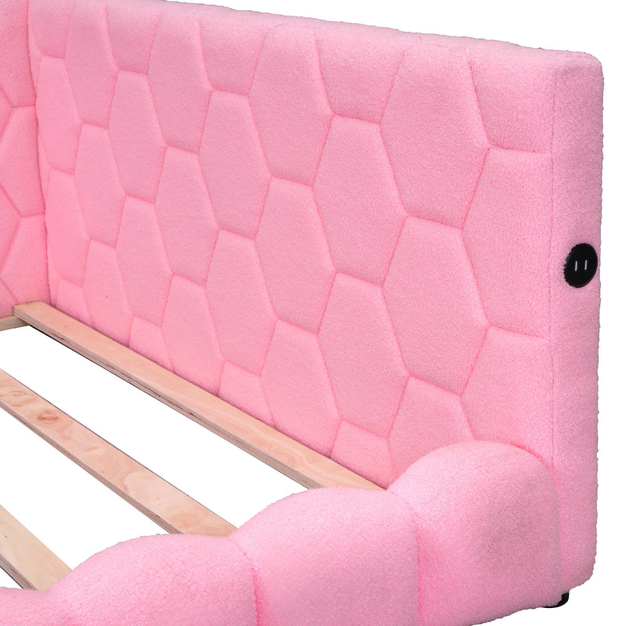 Euroco upholstery Tufted Full-Size Low Profile Daybed with USB Charging and LED Light Pink