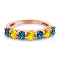 thumbnail image 2 of Gem Stone King 18K Rose Gold Plated Silver Round London Blue Topaz Yellow Sapphire Anniversary Ring for Women (1.36 Cttw, Gemstone Birthstone, Size 6) (Size 6), 2 of 4