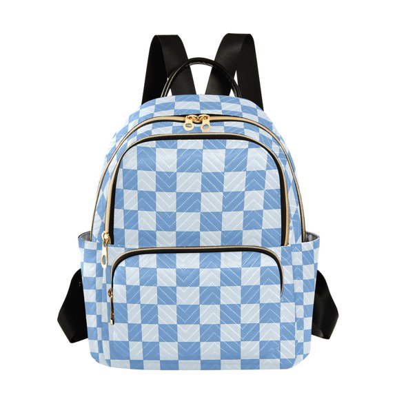 Blue Check Fashion Backpack for Women Lightweight College Travel Casual Daypack