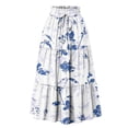 thumbnail image 2 of Women's Bohemian Maxi Skirt, Floral Print Drawstring High Waist Tiered Skirt, Lightweight Flowy Skirt for Festival, Beach Vacation and Summer,White,2XL, 2 of 7