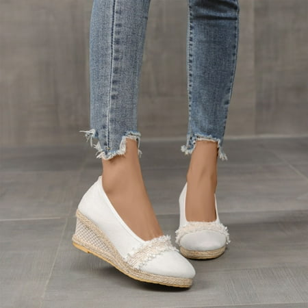 Qaailabf Clearance Sales Today Deals Prime Heels  High Shoes Linen Straw Wedges Casual Canvas Dress Slippers Sandals for Women 2024