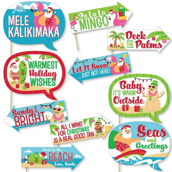 Big Dot of Happiness Funny Tropical Christmas - Beach Santa Holiday Party Photo Booth Props Kit - 10 Piece