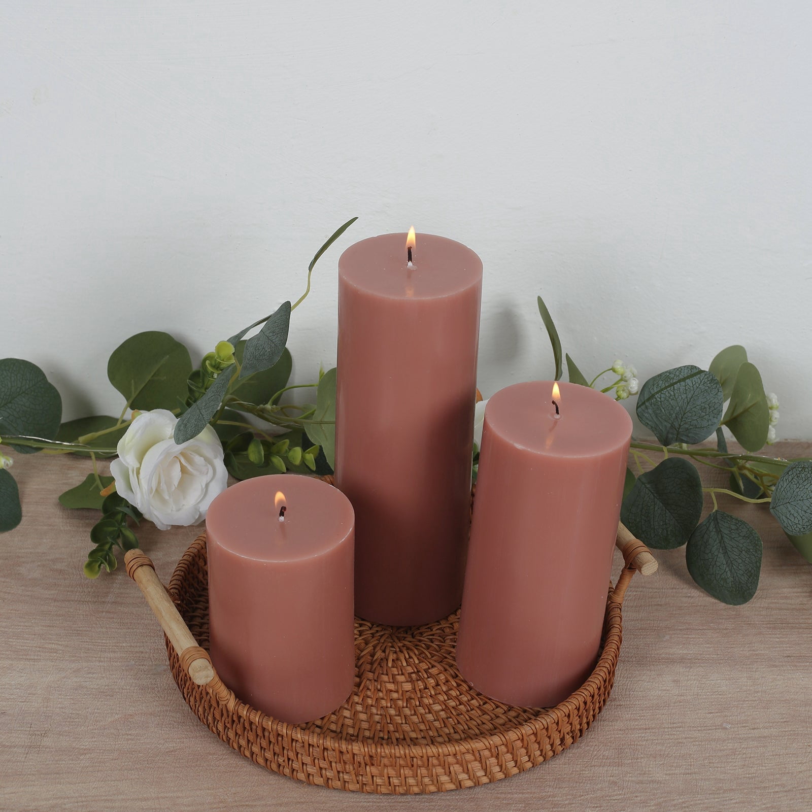 Efavormart 12-Pack Unscented Pillar Candles – Dripless 3"x4" Beige Paraffin Wax with Smokeless Cotton Wicks, Clean & Long-Lasting Burn for Weddings, Home & Event Decor