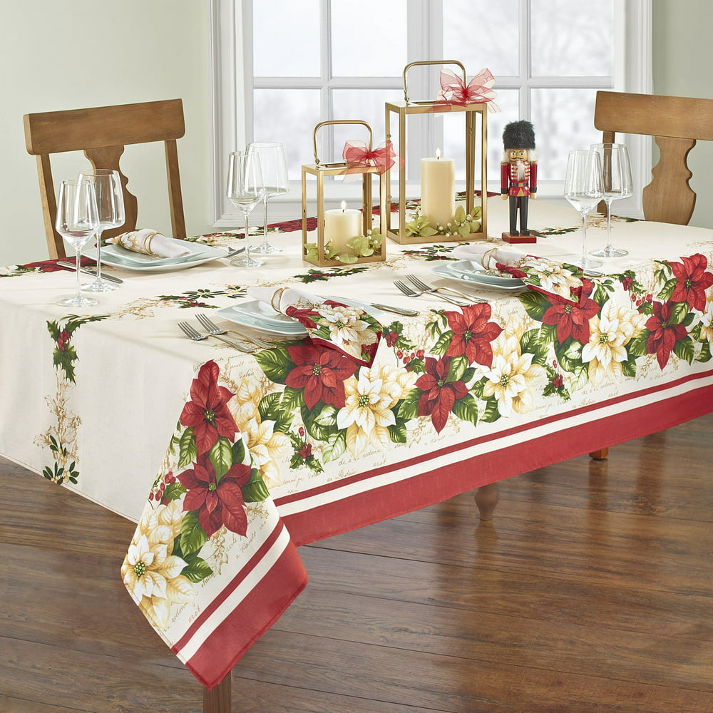 Elrene Home Fashions Red and White Poinsettias Tablecloth, 60
