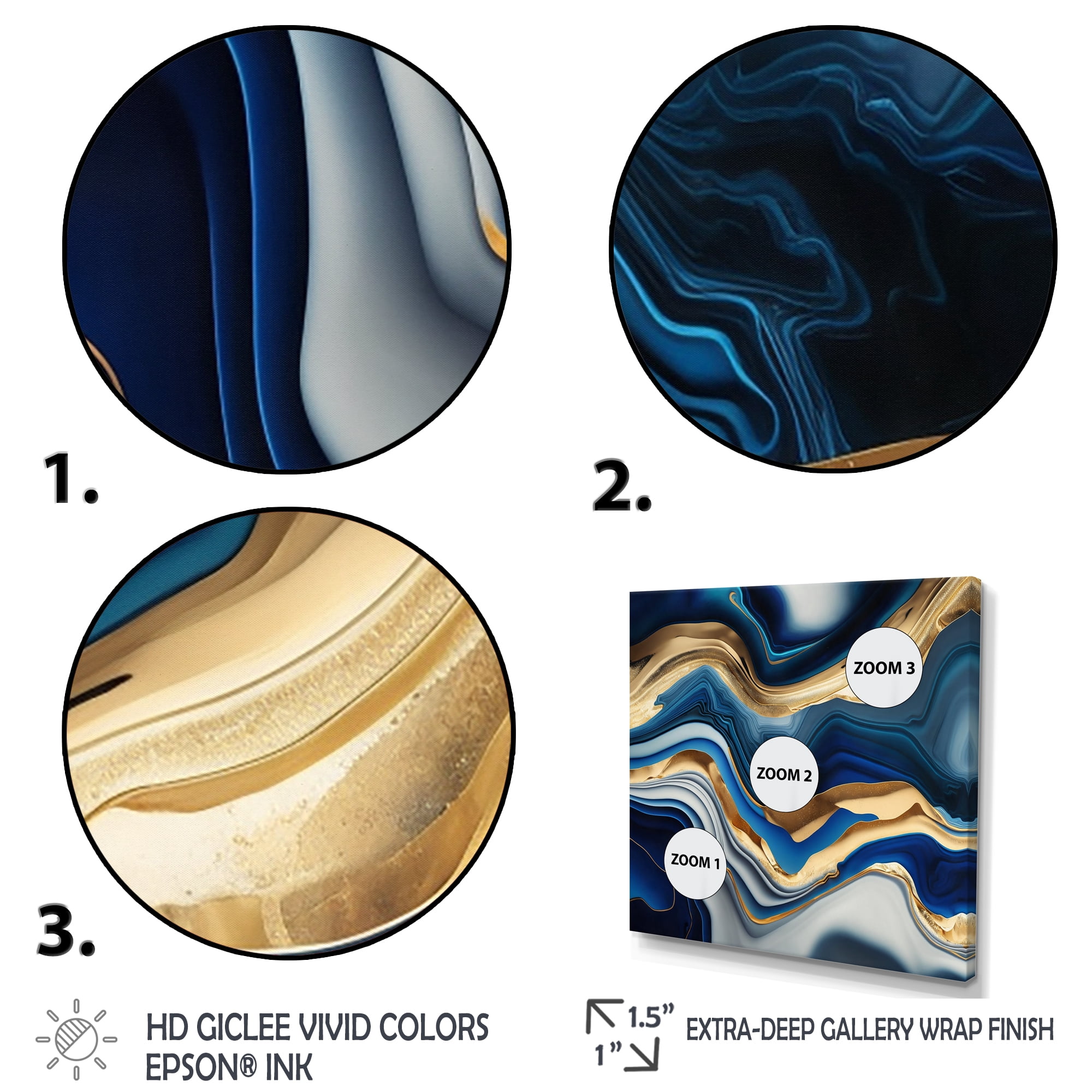 Designart Vibrant Blue And Gold Agate II Canvas Wall Art