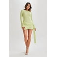 thumbnail image 4 of Women'S Backless Pleated Mini Dress Long Sleeve Knit Crochet Sexy- Party Sweater Dresses Yellow-Green L, 4 of 8
