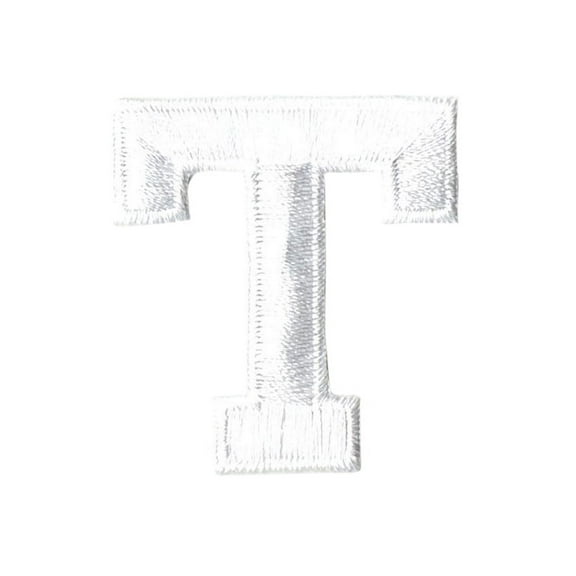 Alphabet Letter - T - Color White - 2" Block Style - Iron On Embroidered Applique Patch