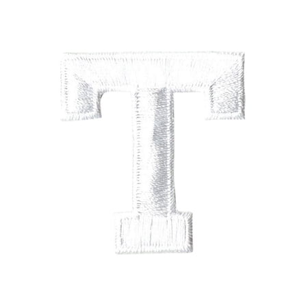 Alphabet Letter - T - Color White - 2" Block Style - Iron On Embroidered Applique Patch