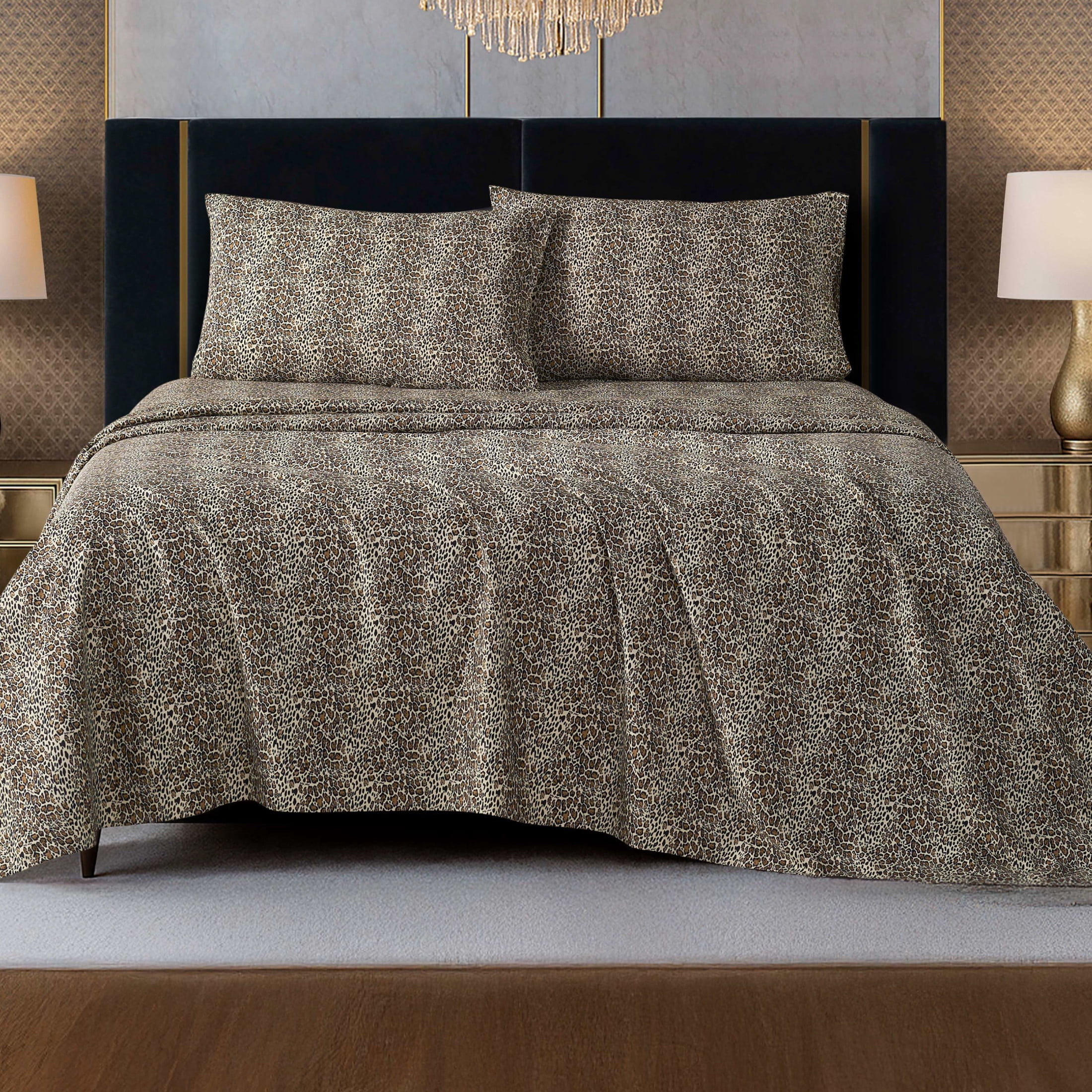 Baby Phat Printed Microfiber Sheet Sets, 4-Piece Queen, Brown