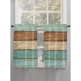 thumbnail image 5 of Farmhouse Teal Blue Brown Bathroom Window Curtain, Vintage Wooden Striped Light Filtering Coffee Kitchen Curtains, Bedroom Living Room Curtains 2 Panel 84"x45", 5 of 6