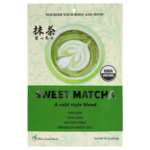 Organic Sweet Matcha Green Tea Powder 16oz/454g Latte Grade, Delicious Natural Energy Drink by Cherie Sweet Heart