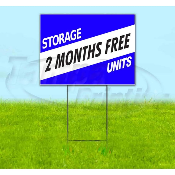 Storage Units 2 Months Free (18" x 24") Yard Sign, Includes Metal Step Stake