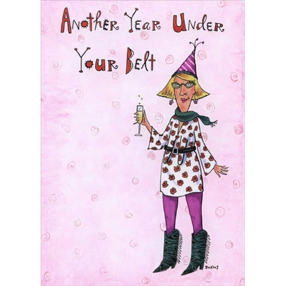 Oatmeal Studios Woman Holding Champagne Glass Funny / Humorous Feminine Birthday Card for Her / Woman