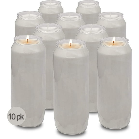 Hyoola 7" Tall White Prayer Candles, 9 Day Long Burning Memorial, Religious Vigil Candle in Plastic Jar, 10-Pack