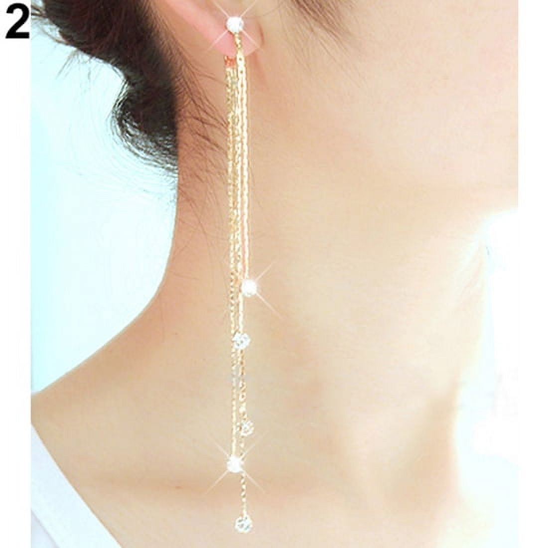 Earrings for Women Girls Party Cocktail Dangle Long Tassels Hook Drop Shiny  Linear Gold Earring 