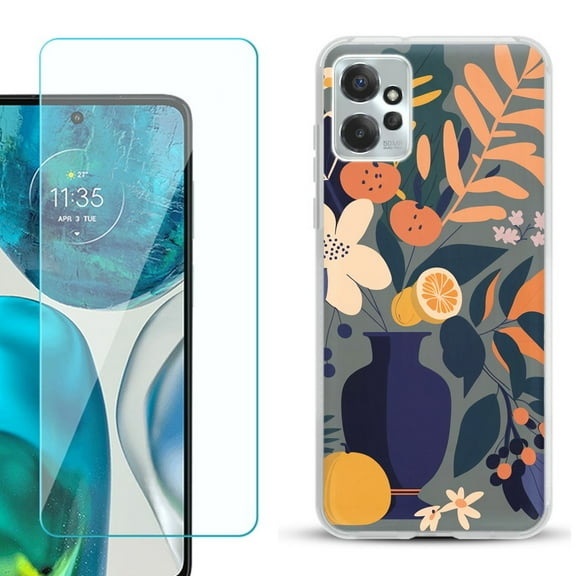 OneToughShield ® for Motorola Moto G Power 5G 2023 Shockproof Fashion Phone Case, with Tempered Glass Screen Protector - Flower Art