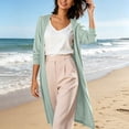 thumbnail image 4 of Solid Color Open Front Maxi Long Cardigan Sweater for Women Lightweight Long Sleeve Cardigan Oversized Long Coat Trendy, 4 of 7