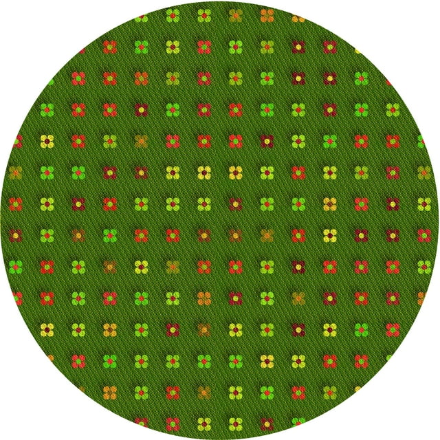 Ahgly Company Machine Washable Indoor Round Transitional Dark Lime Green Area Rugs, 5' Round