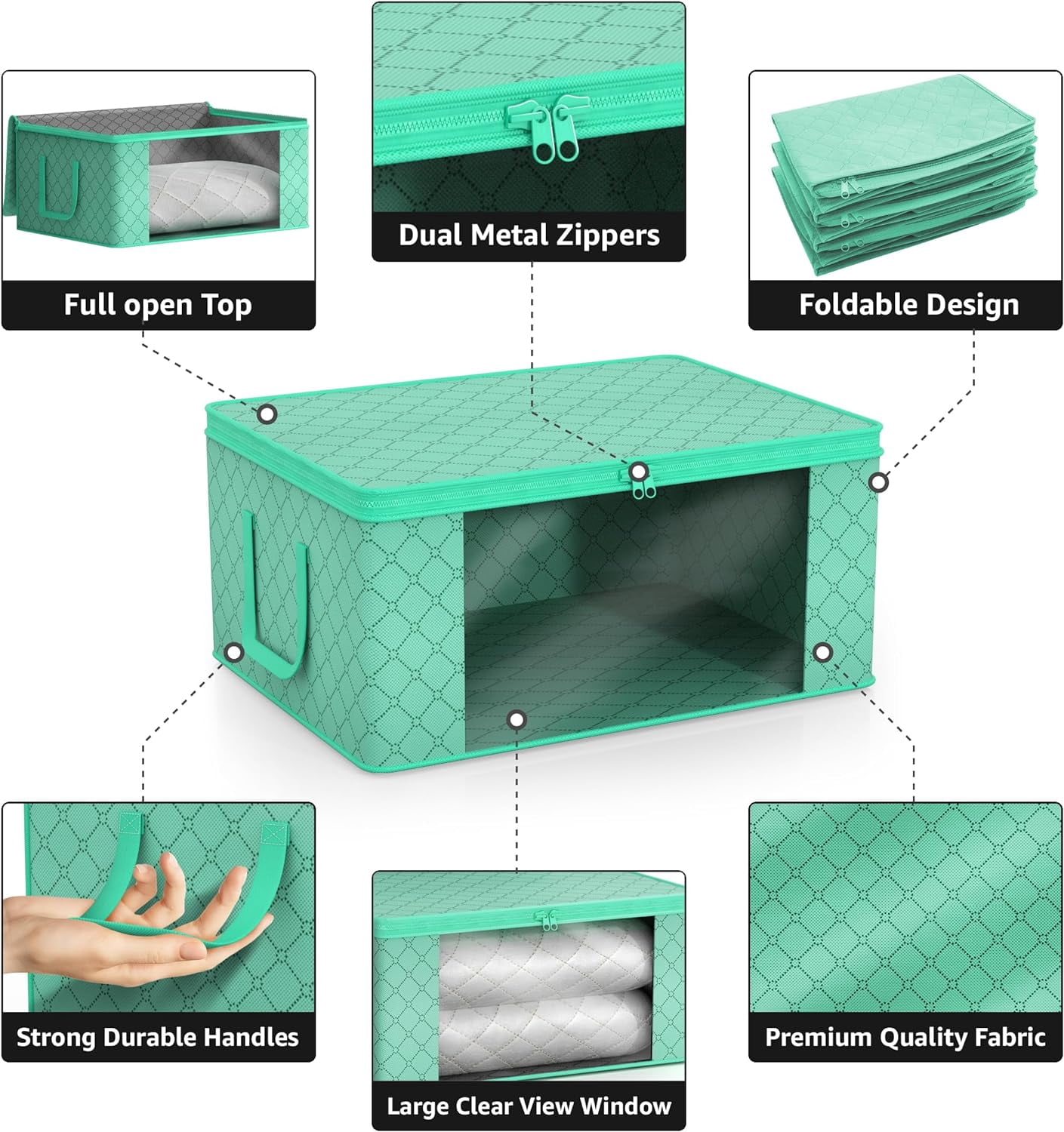 Sorbus Medium Clothes Storage Bag, Foldable with Clear Window, Lids, and Handles, for Bedroom, Closet Organization