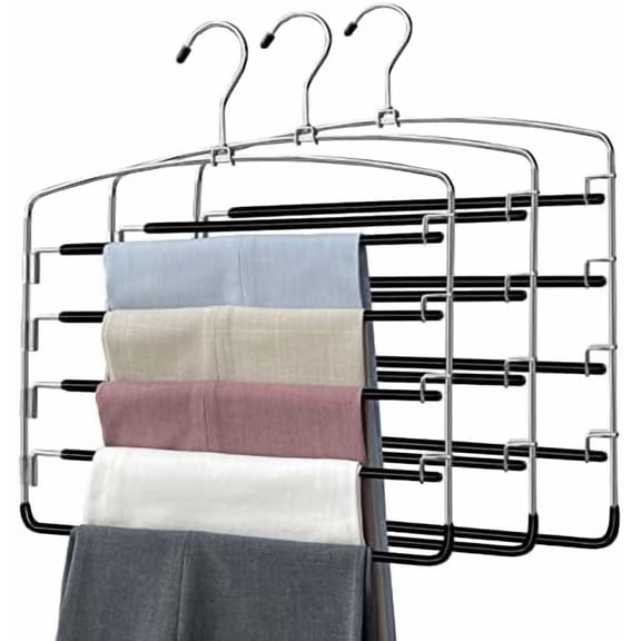 Pants Hangers 3 Pieces,5 Tier Closet Organizers and Storage Clothes Hanger,Hangers Space Saving with Swing Arm,Multiple Metal Hanger Clothes Organization for Pants Trousers Jeans Leggings Slacks