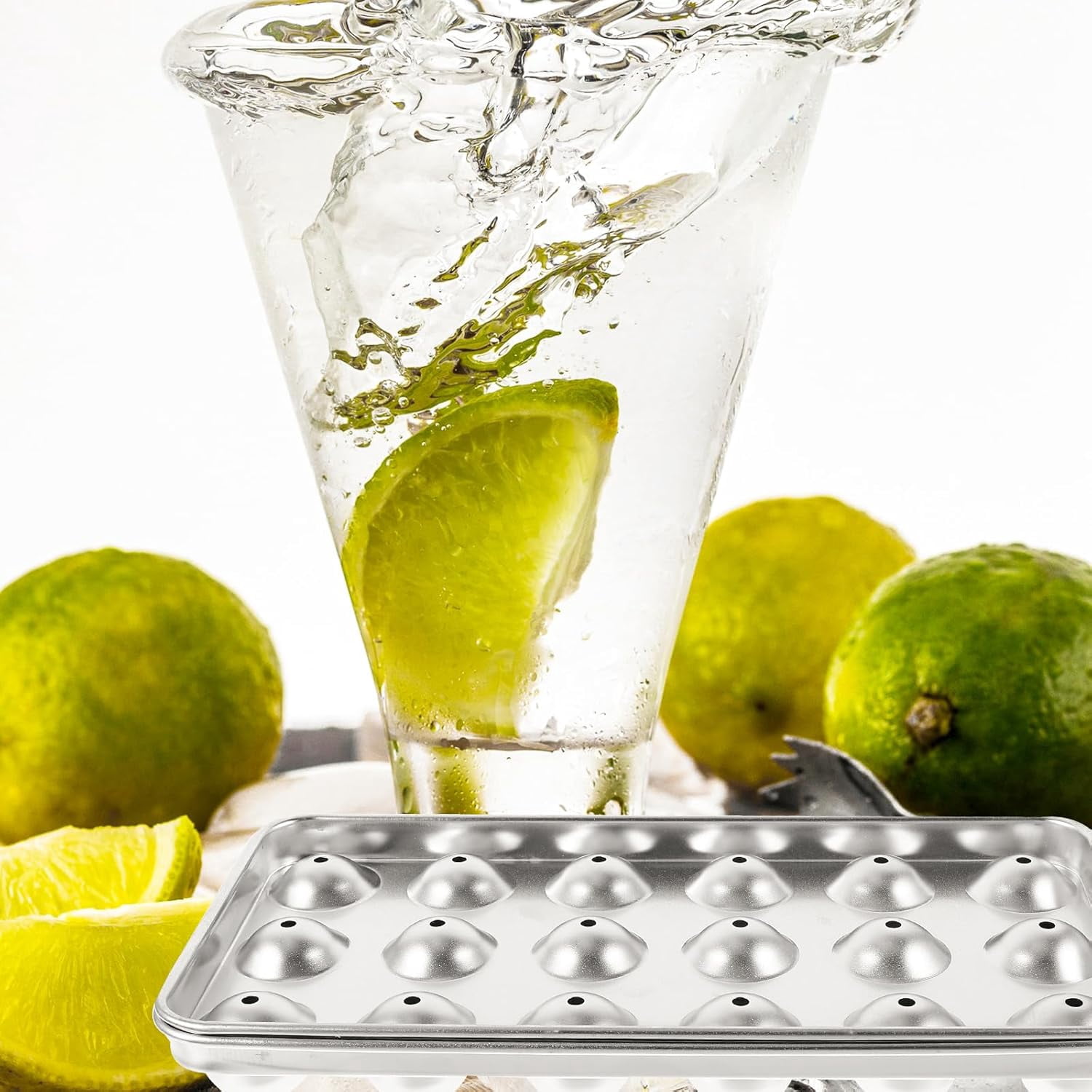 ABPETE Stainless Steel Round Ice Cube Tray With Lid - Easy Release Mold for Ice Balls - Freezer Tray for Drinks, Soda, Whiskey, Cocktails