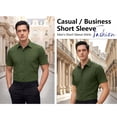 thumbnail image 3 of Mens Button Down Shirt Short Sleeve Dress Shirts Inner Contrast Business Pocket Shirt Green, 3 of 6