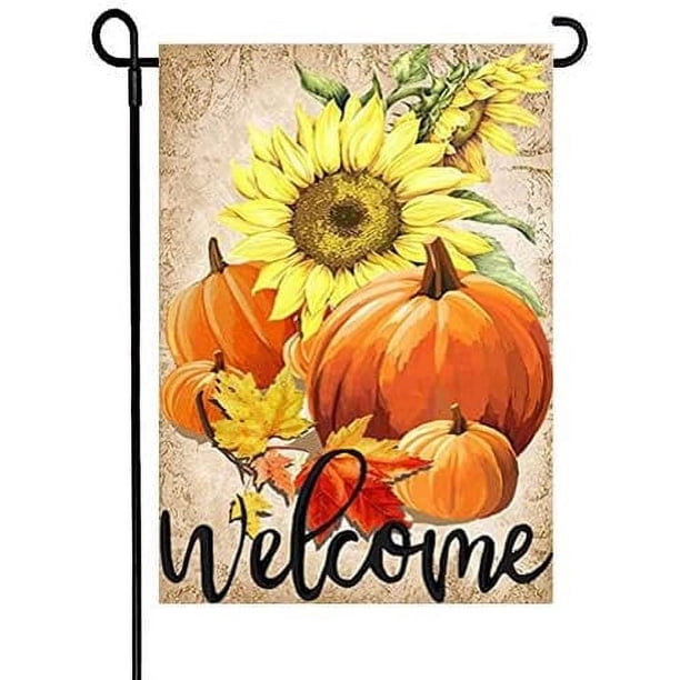 Bandera de jardín con diseño de calabaza y girasoles, 28 x 40 pulgadas, ideal para dar la bienvenida al otoño, decorativa, de doble cara, para interiores y exteriores, ideal para decorar el Día de