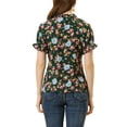thumbnail image 3 of DARING DIVA Women's Floral Ruffled Neck Short Sleeves Top Blouse M Dark Green, 3 of 6