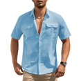 thumbnail image 2 of Mens Short Sleeve Button Down Linen Shirt with Spread Collar and Dual Chest Pockets for Casual or Office Wear, 2 of 6