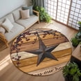 thumbnail image 3 of Yellow Brown Texas Star 8ft Round Rug, Retro Country Star Farmhouse Wooden Non-Skid Rubber Backing Large Area Rugs - Living Room Bedroom Home Office, Indoor Floor Mat Carpets Washable Rug, 3 of 9