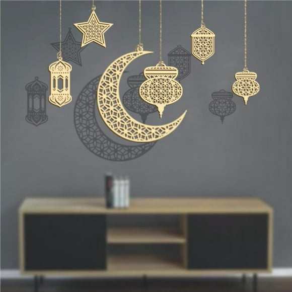 Xingzhi Eid Mubarak Pendant Eid Mubarak Festival Party Decor Supplies Smooth Nontoxic Home Decoration for Doors Windows 6Pcs