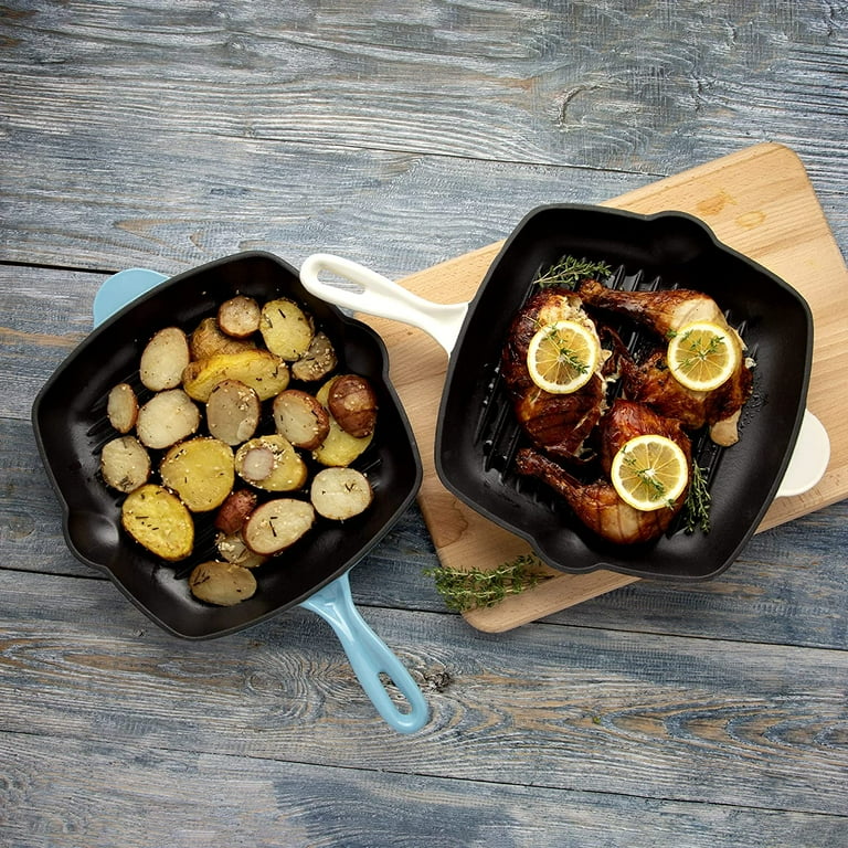 Enameled Cast Iron Square Griddle Grill Pan with Ridges, Helper