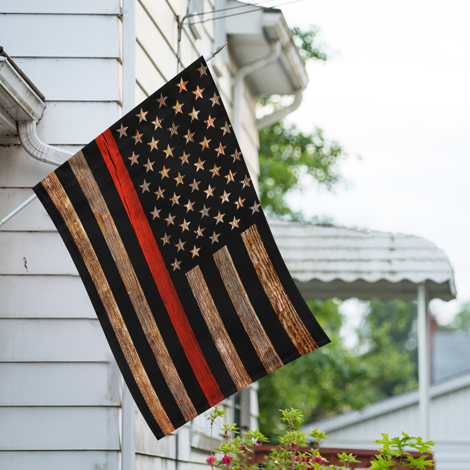 America Forever Thin Red Line House Flag 28 x 40 Inch Double Sided Outdoor Yard Decorative Stars and Stripes American Flag Honoring Firefighters, Made in the USA