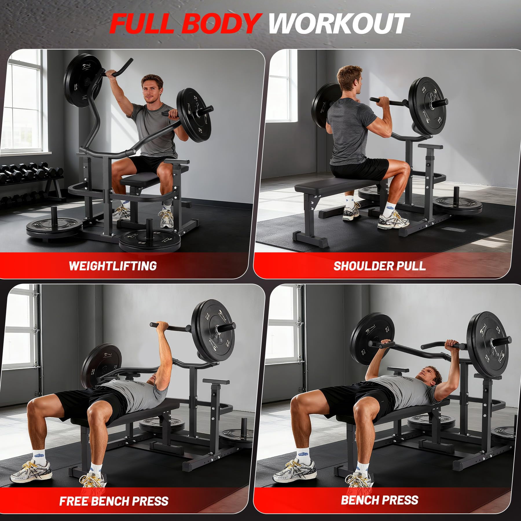 Memoryfield Chest Press Machine with Adjustable Flat Bench, Bench Press Rack for Home Gym with Independent Converging Arms, Strength Training Equipment, Black