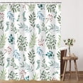 thumbnail image 2 of Green Leaves Shower Curtain, Shower Curtains Set for Bathroom, Waterproof Fabric Bath Curtain with Hooks, 72x84 Inch, Decorative Watercolor Green Leaves Red Cherry, 2 of 6