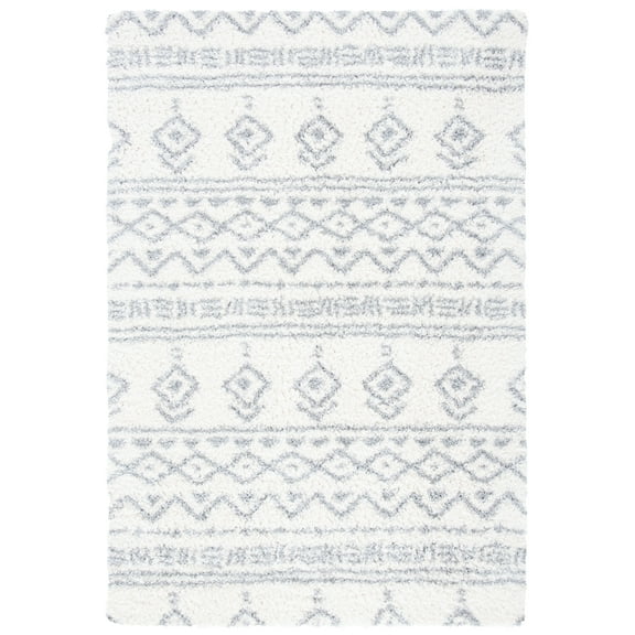 SAFAVIEH Parma Zen Geometric Shag Area Rug, Ivory/Grey, 5'3" x 7'6"