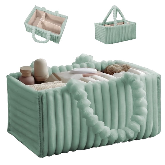 Grusce Diaper Caddy Organizer, Nursery Storage Bin Basket with Handle, Lint Diaper Changing Organiser Suitable for Indoor Outdoo