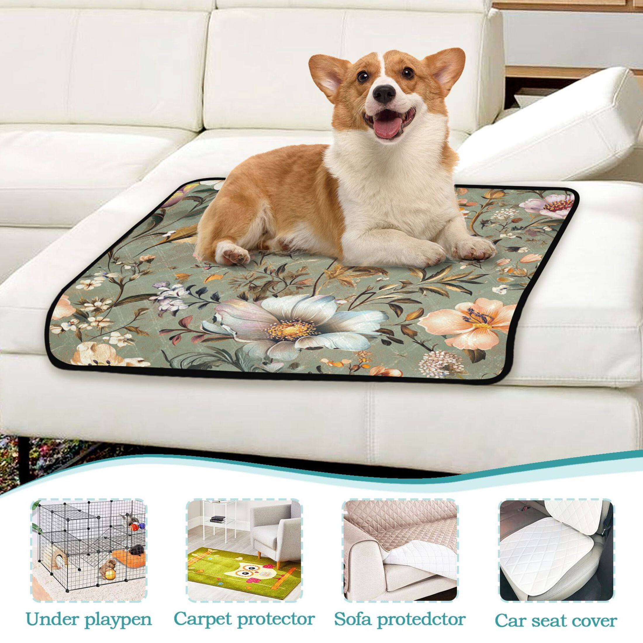 Washable Pet Pee Pads with Super Absorbent Reusable Training Pads for Dogs & Cats Pastel Vintage Floral